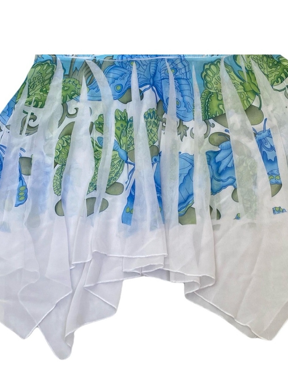 Vintage Y2K KumBaYa Strapless Tube Top Blue Green Floral Handkerchief Hem Size S - Picture 6 of 9